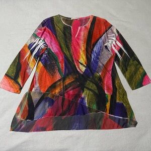 Jess & Jane Women's Small Colorful Artsy Pullover‎ Top Blouse